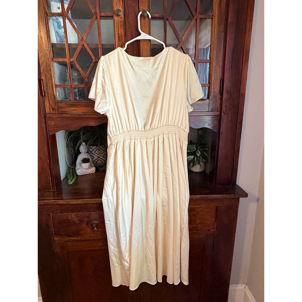 Baltic Born Poppy Cream Satin Tie Front Flutter Sleeve Midi Dress XXL - Picture 3 of 6